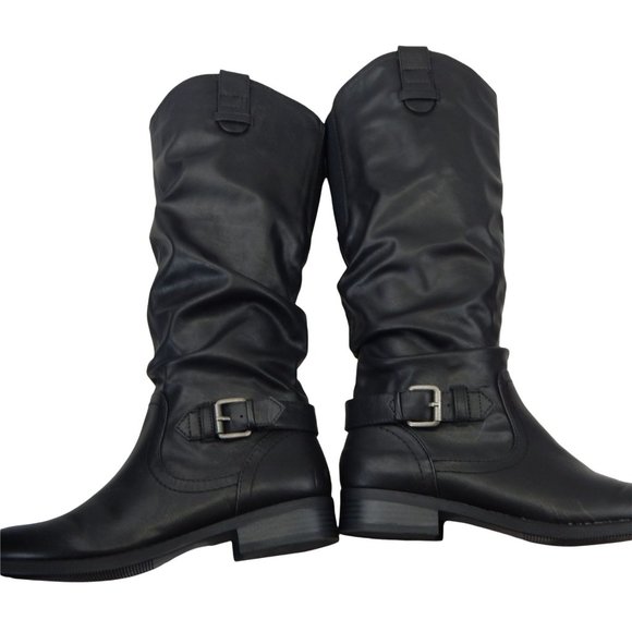 White Mountain Women's Black Knee High Riding Boots With Buckle Size 8 - Picture 7 of 8